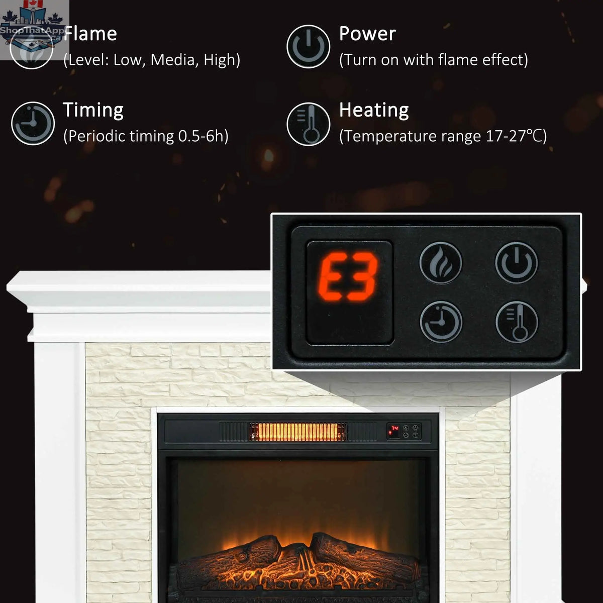 White Archie 31.5-inch electric freestanding fireplace with mantel and overheat protection, by SLOTH Nation, in a cozy home setting.