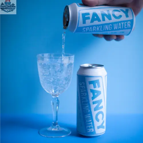 Clear glass of Fancy Sparkling Water Zero Sugar with bubbles, showcasing natural refreshment in a sleek, transparent bottle.