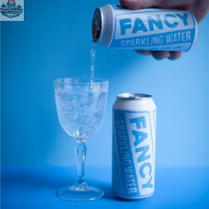 Clear glass of Fancy Sparkling Water Zero Sugar with bubbles, showcasing natural refreshment in a sleek, transparent bottle.