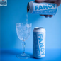 Clear glass of Fancy Sparkling Water Zero Sugar with bubbles, showcasing natural refreshment in a sleek, transparent bottle.