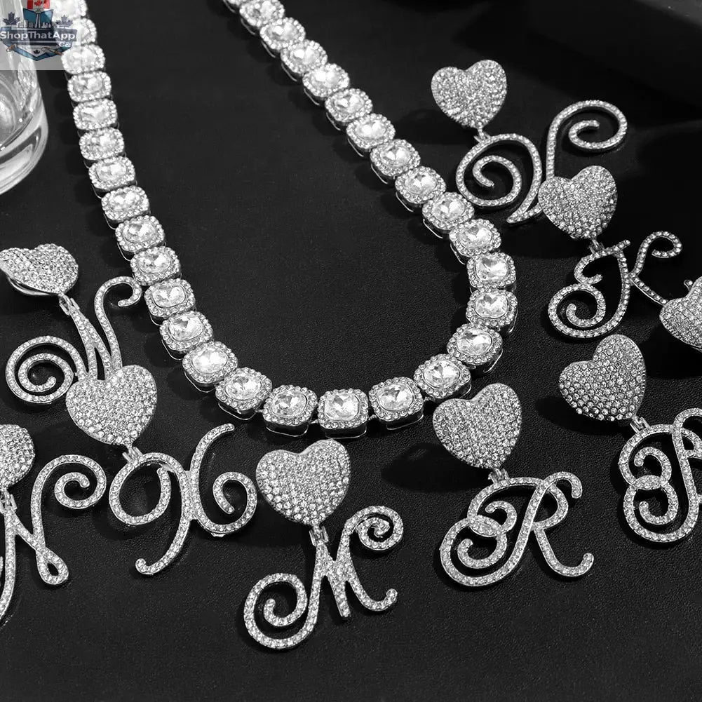 Cursive Letter Pendant Necklace - Elegant Micro Tennis Cluster Chain in Silver - Shopthatapp.ca