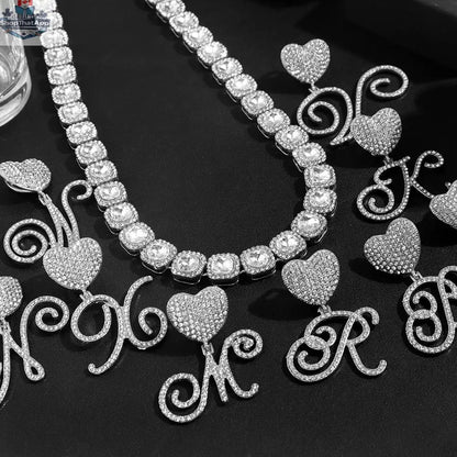 Cursive Letter Pendant Necklace - Elegant Micro Tennis Cluster Chain in Silver - Shopthatapp.ca