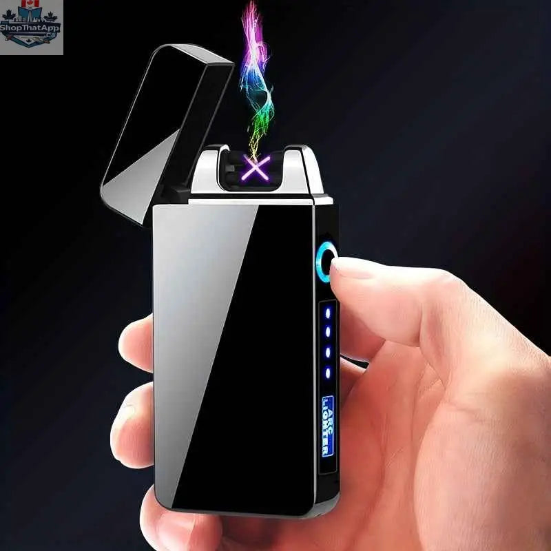 777tech plasma rechargeable lighter with metal body, LED display, touch sensor, windproof double arc flameless design