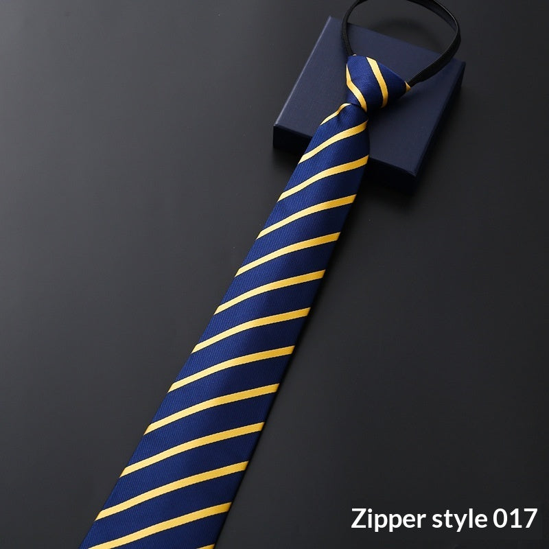 Mens Business Formal Zipper Tie With Blue Stripes