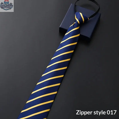 Mens Business Formal Zipper Tie With Blue Stripes - Shopthatapp.ca