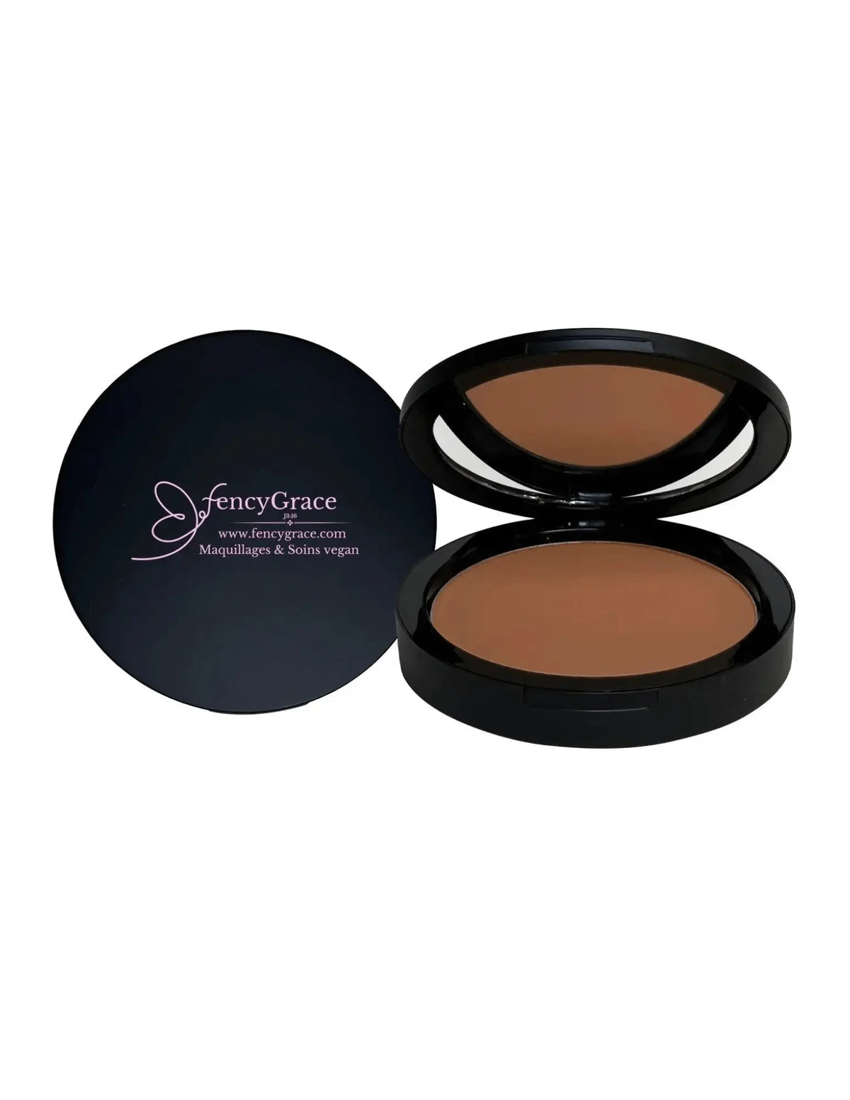 FencyGrace Poudre Compacte Végane Madeleine 140, natural vegan high-end makeup product in a compact case.