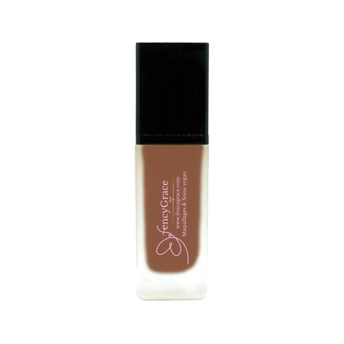 FencyGrace vegan hydrating foundation in shade 125, with a luminous finish, shown in a sleek makeup bottle.