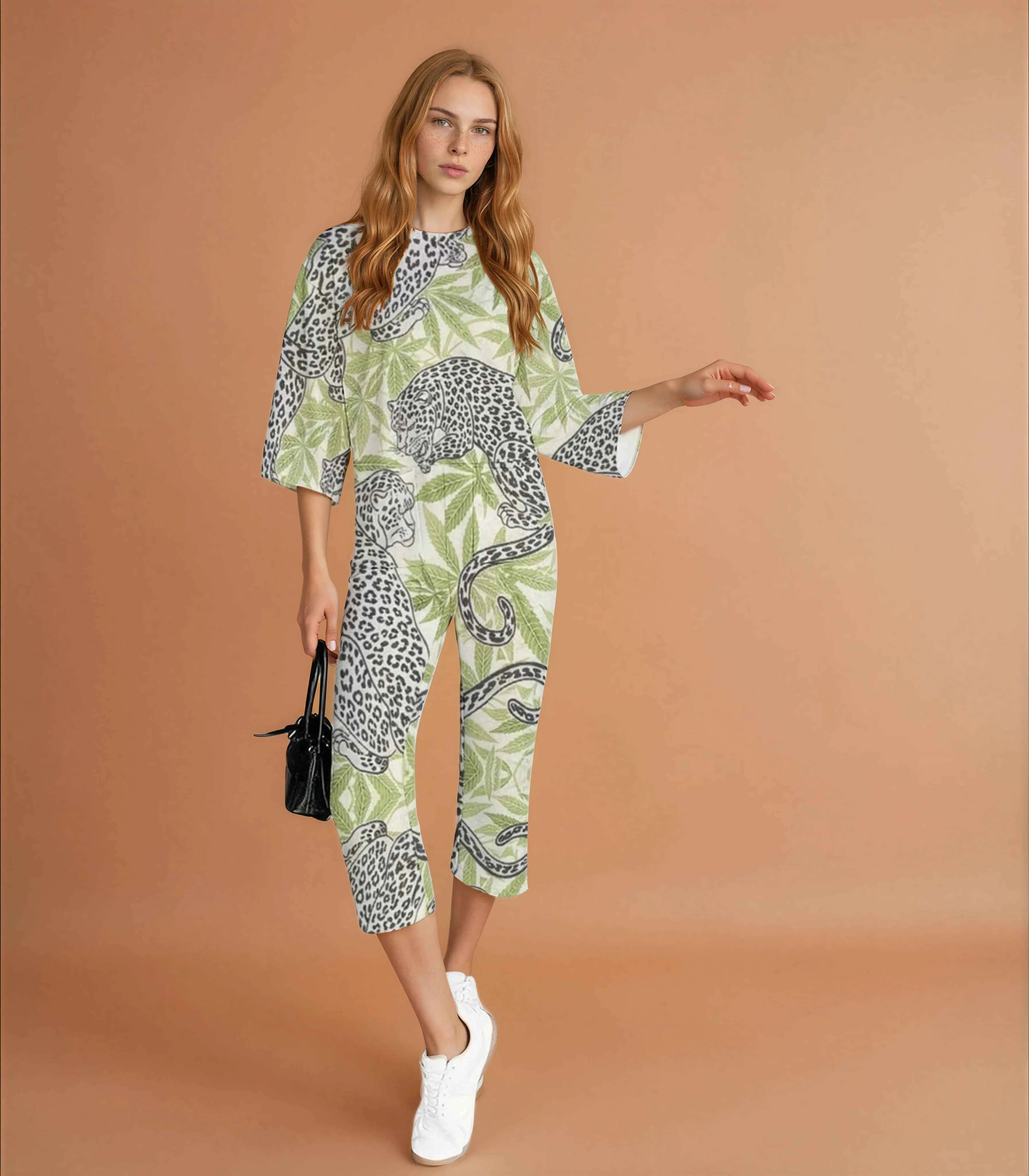 Leopard 3/4 Sleeve Jumpsuit