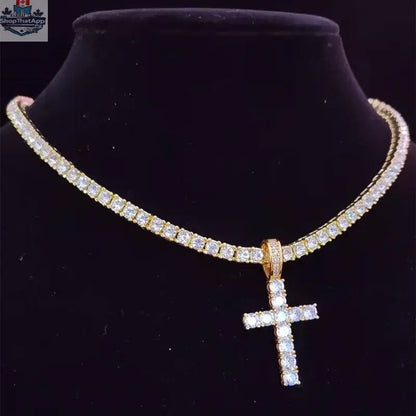 Elevate Your Style with Our Gold Cross Tennis Chain - Shopthatapp.ca