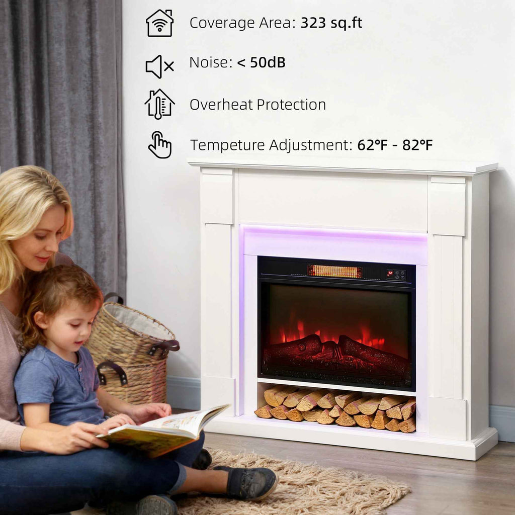 Aubrey 41" Electric Fireplace with Mantel and Adjustable 3D Flame Effect -White