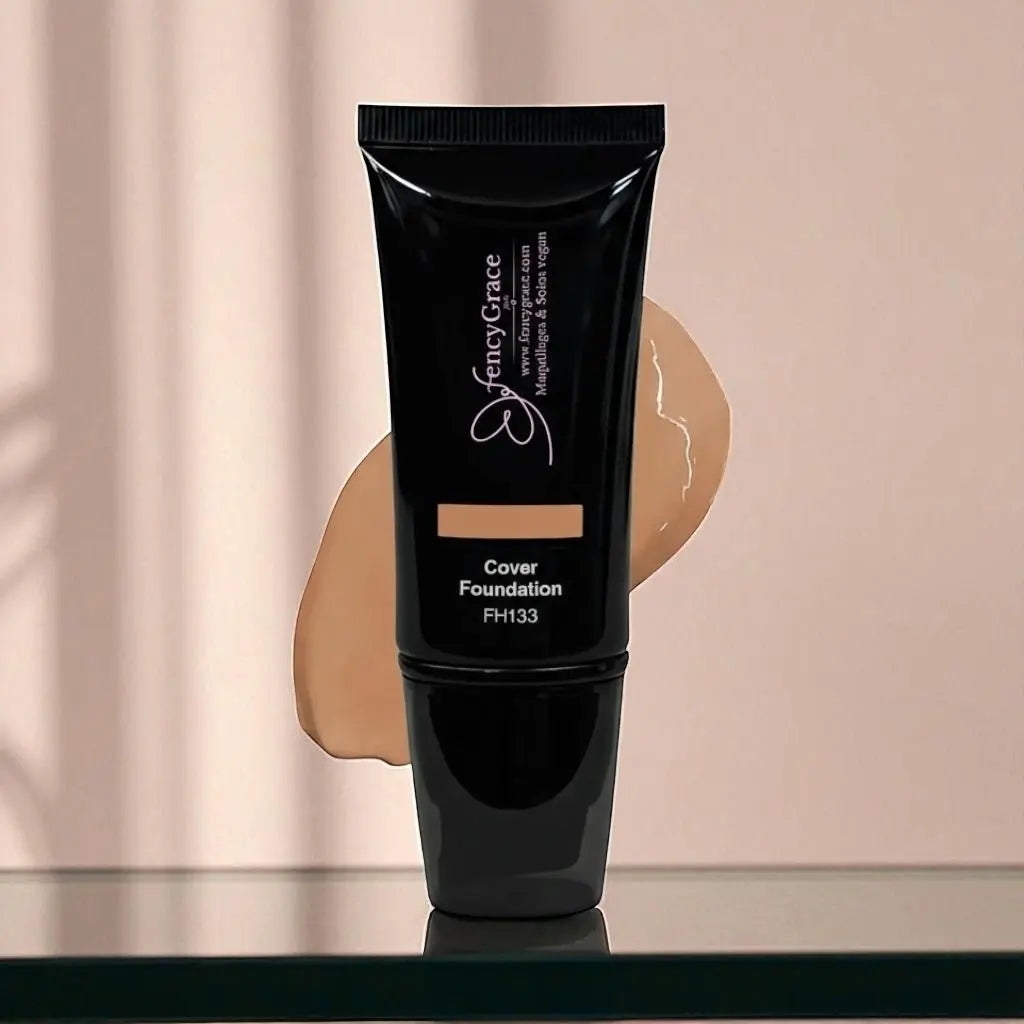 FencyGrace Vegan Foundation Dina 133, high-end makeup product with full coverage, showcasing smooth, natural finish on the skin.