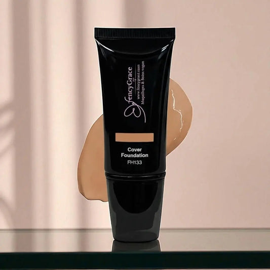 FencyGrace Vegan Foundation Dina 133, high-end makeup product with full coverage, showcasing smooth, natural finish on the skin.