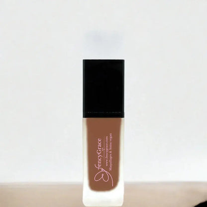 Vegan hydrating liquid foundation Debora 140 by FencyGrace with luminous finish, high-end beauty makeup product.
