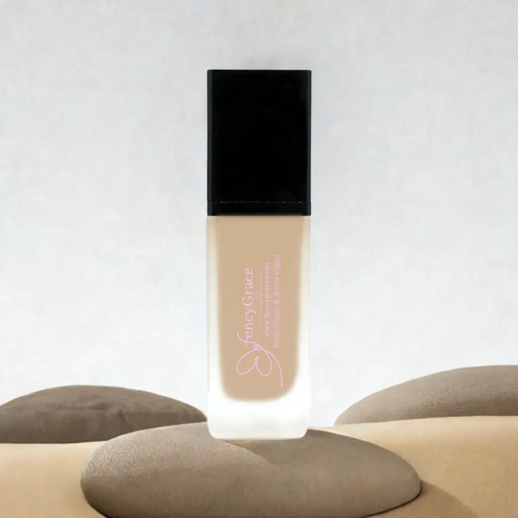 Vegan hydrating foundation by FencyGrace Lea, high-end makeup product for a natural, flawless skin look.