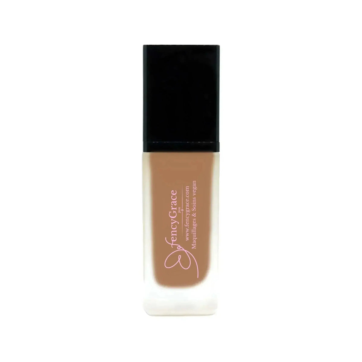 Vegan hydrating foundation by FencyGrace in shade Zoé 120 with natural coverage and luminous finish, long-lasting.