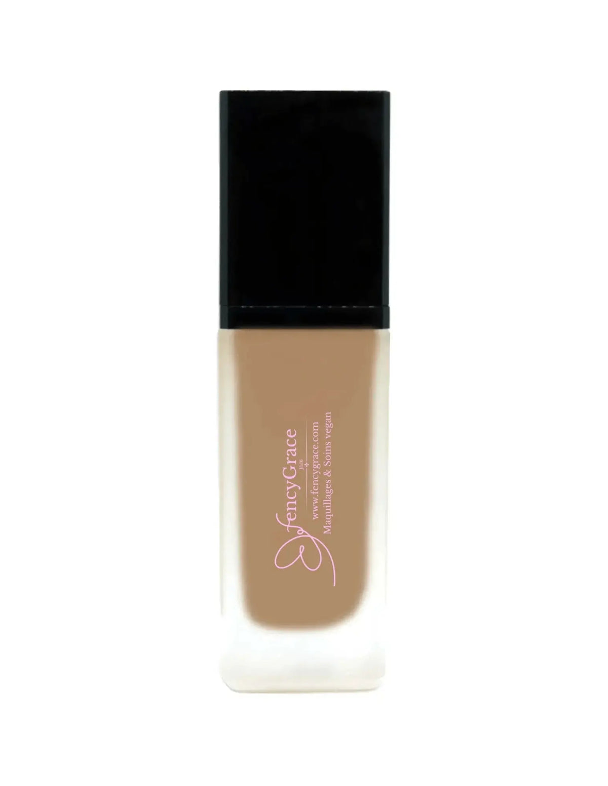 Vegan hydrating foundation by FencyGrace with luminous finish, available in multiple shades, natural coverage, long-lasting wear.