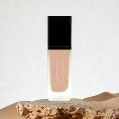 Vegan hydrating foundation FencyGrace Miriam 101, high-end makeup product for radiant, natural-looking skin.