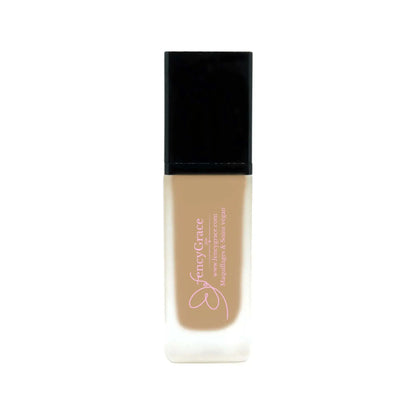 Vegan hydrating foundation Sara 112 by FencyGrace, high-end beauty makeup product for a luminous, natural skin finish.