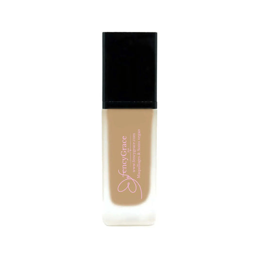 Vegan hydrating foundation Sara 112 by FencyGrace, high-end beauty makeup product for a luminous, natural skin finish.