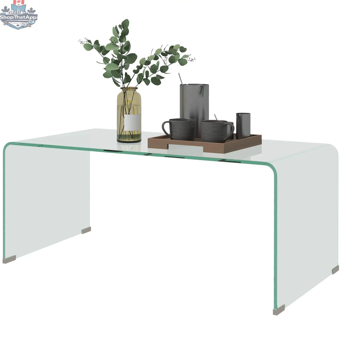 Sage modern glass coffee table with rounded edges and sleek design from SLOTH Nation furniture collection.