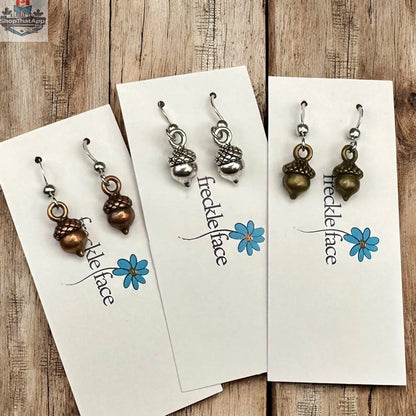 Simple Acorn Earrings – Minimalist Autumn-Inspired Earrings in Mixed Metals - Shopthatapp.ca