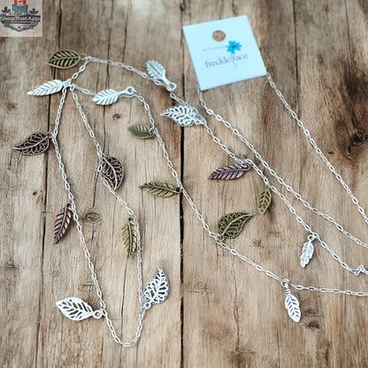 Waterfall Leaf Necklace – Long Layering Chain with Cascading Silver & Mixed Metal Leaves - Shopthatapp.ca