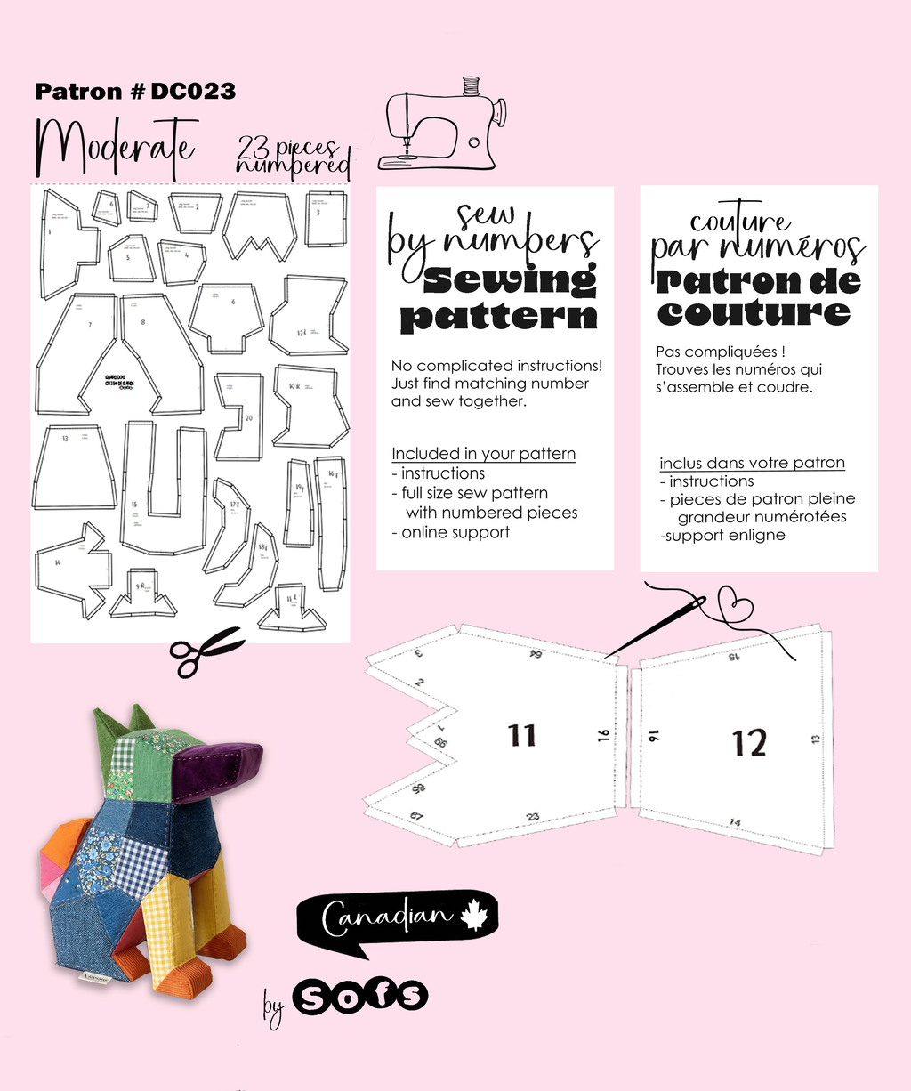 Sewing Patterns Guard Dog– Sew by Numbers Plush Pattern - Made in Canada - Www.Shopthatapp.ca
