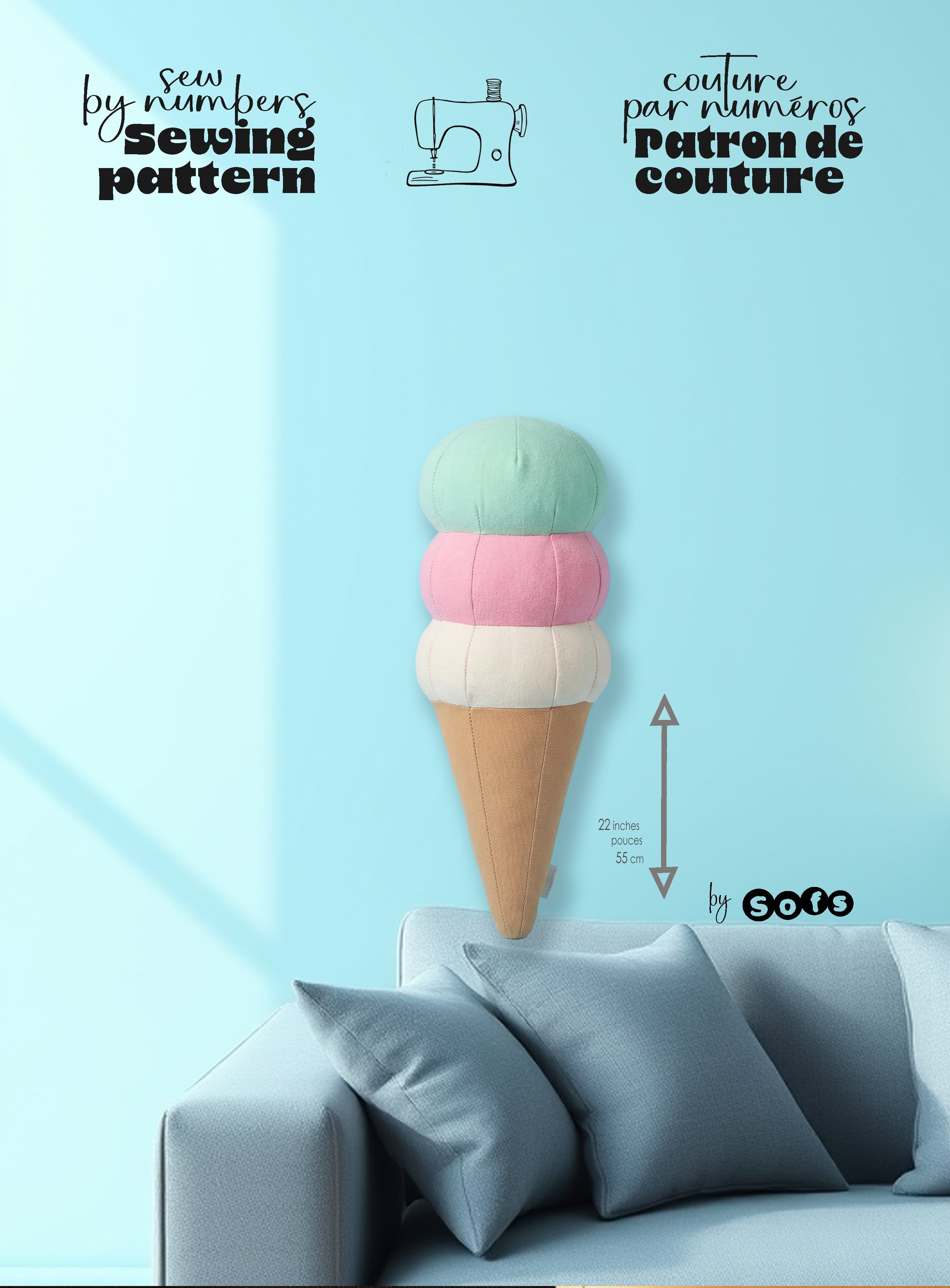Sewing Patterns Tripple Ice Cream Cone – Sew by Numbers Plush Pattern - Made in Canada - Www.Shopthatapp.ca
