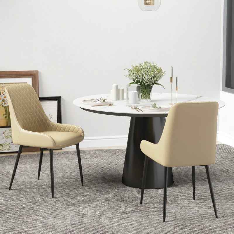 Blake Modern Dining Chairs with Diamond Tufting and Steel Legs-Set of 2-Khaki