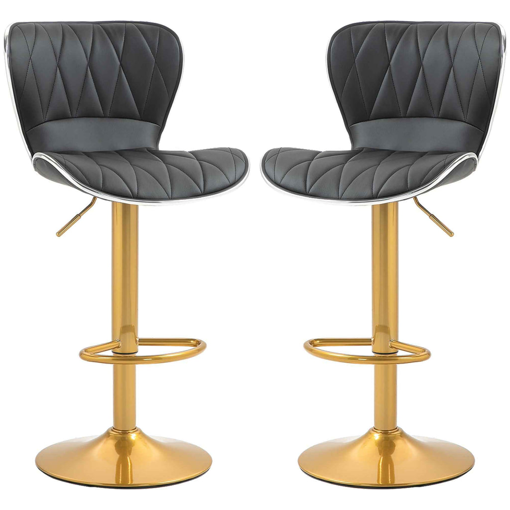 Maxi Counter Height Bar Stools Set of 2-Adjustable Height and Swivel Seat-Black/Gold