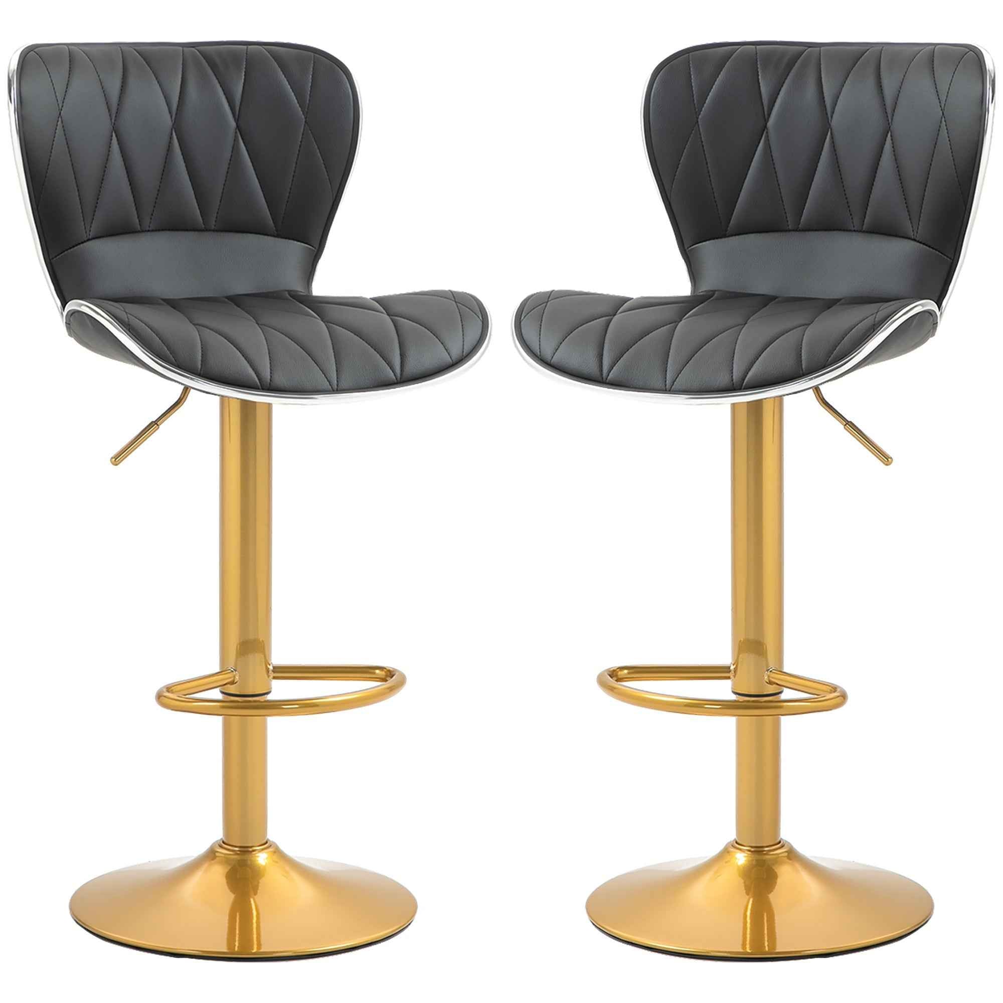 Maxi Counter Height Bar Stools Set of 2-Adjustable Height and Swivel Seat-Black/Gold