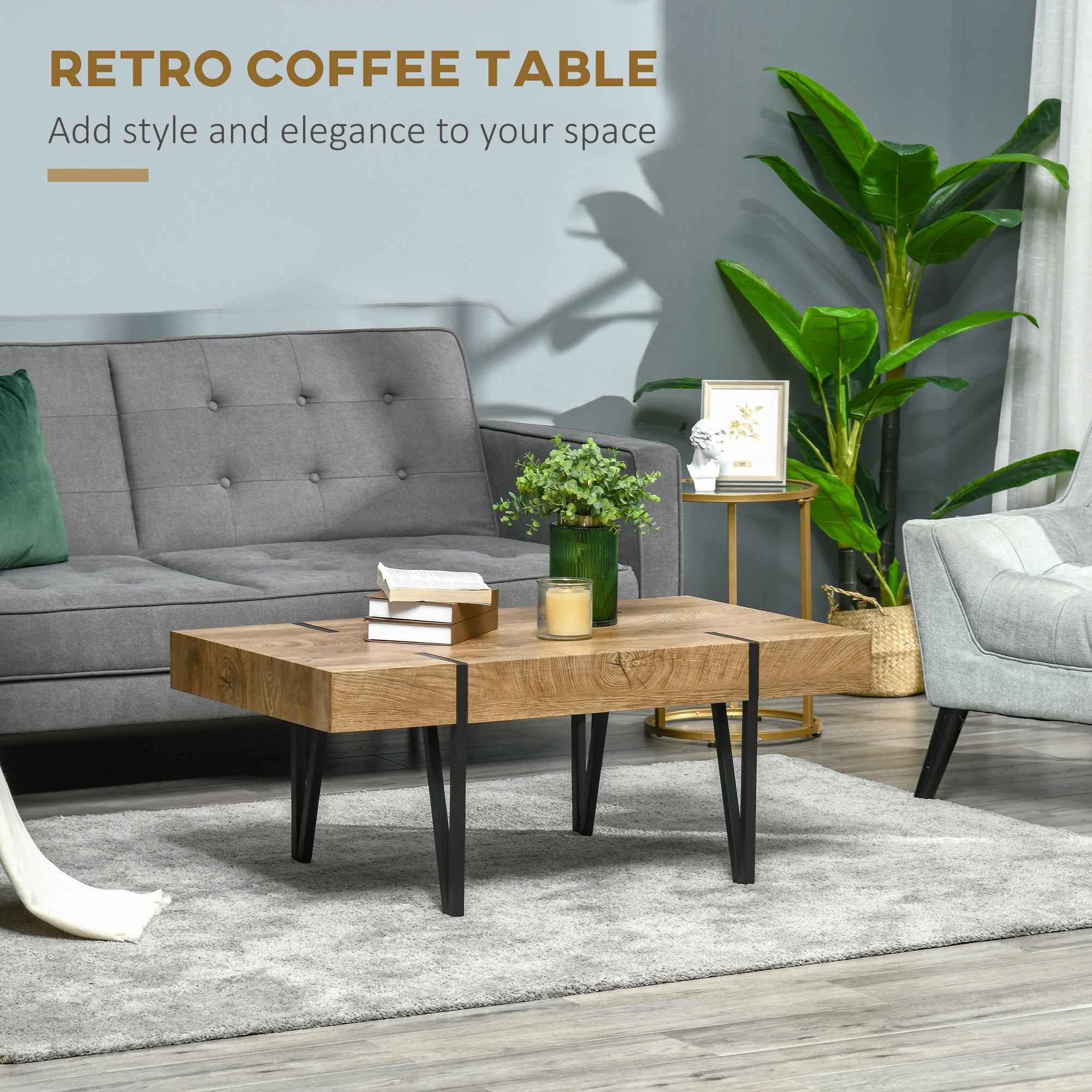 Clayton Rustic Coffee Table with Steel Hairpin Legs-Natural Wood