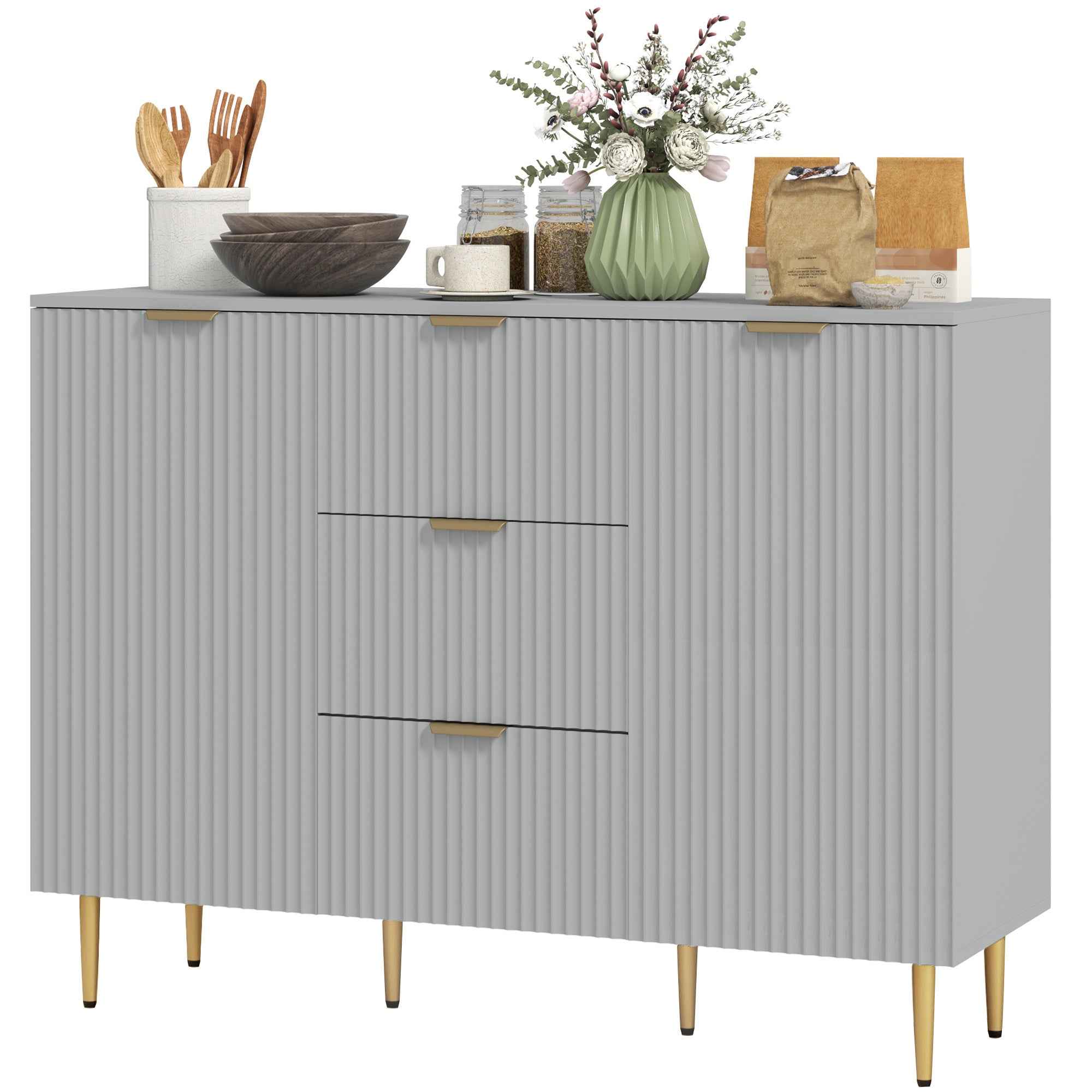 Ellis Modern Kitchen Buffet/Hallway Cabinet with 3 Drawers-Grey
