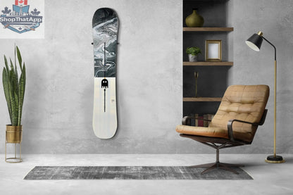 Ghost Mounts snowboard wall mount hanger with minimal design and military-grade rubber for secure, stylish snowboard storage.