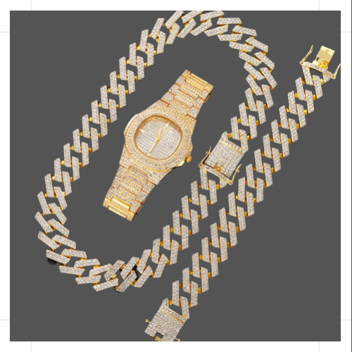 Elevate Your Style with the Gold Cuban Link Chain Set - 20MM Bracelet & Watch Combo