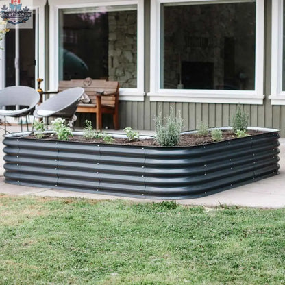 Modular Green Experience 17-inch tall L-shape garden bed kit with wooden panels for outdoor planting and garden organization.