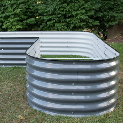 Modular green garden bed kit by Green Experience, 17-inch tall L-shape garden bed for balconies and small outdoor spaces.