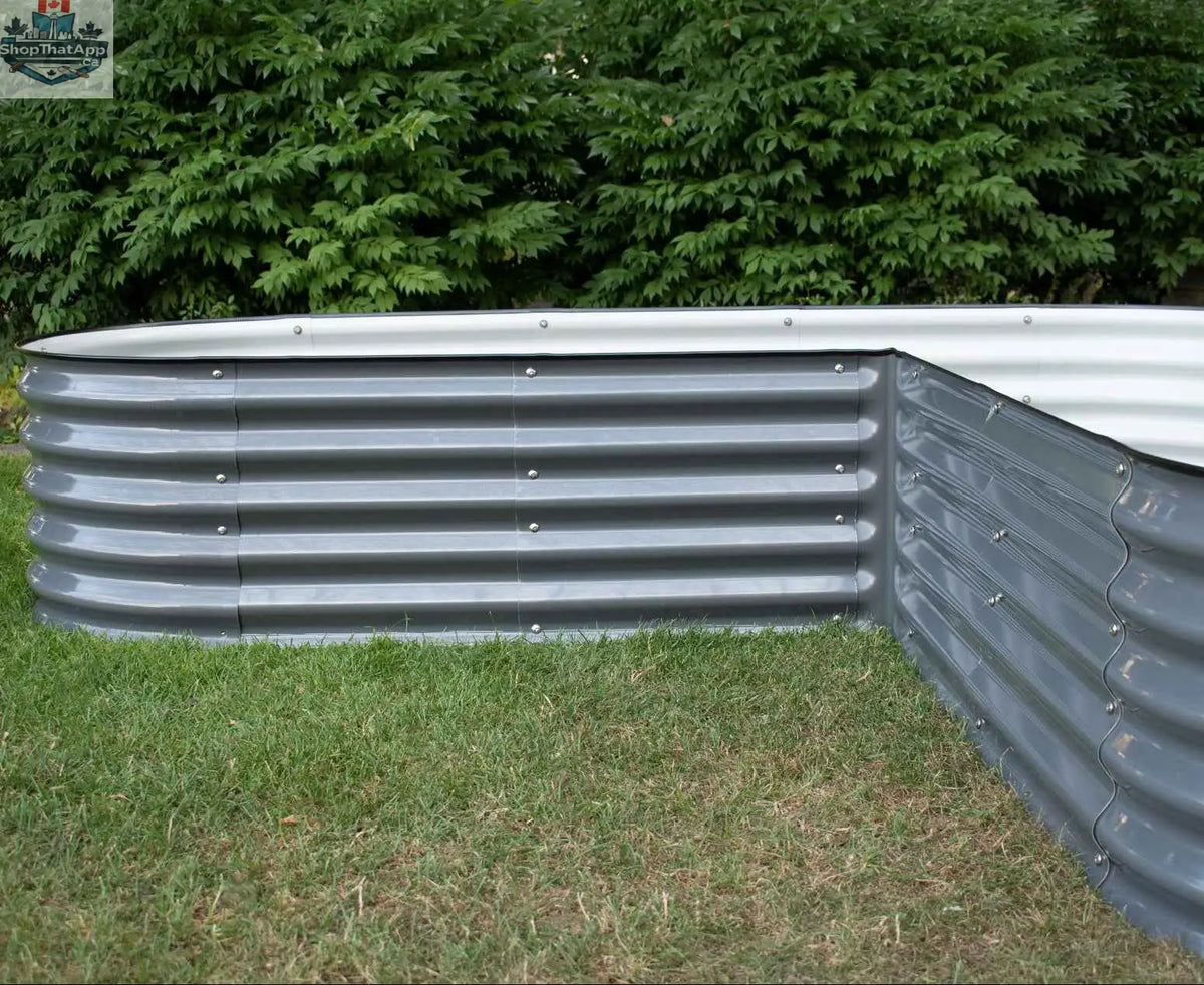 Modern 17-inch tall L-shape garden bed kit by Green Experience, featuring modular design for customizable outdoor gardening.