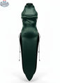 Green vintage cheongsam lingerie satin and PU leather sexy party dress by MRJCOS, featuring a fitted silhouette and elegant design.
