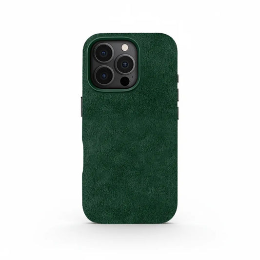 Green Carbon Loom iPhone 16 Pro Max case with sleek alcantara finish, designed for style and comfort.