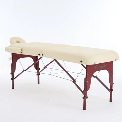 Greenlife Calgary 5-inch 2-section wooden portable massage table in black and cream for professional spa or massage therapy.