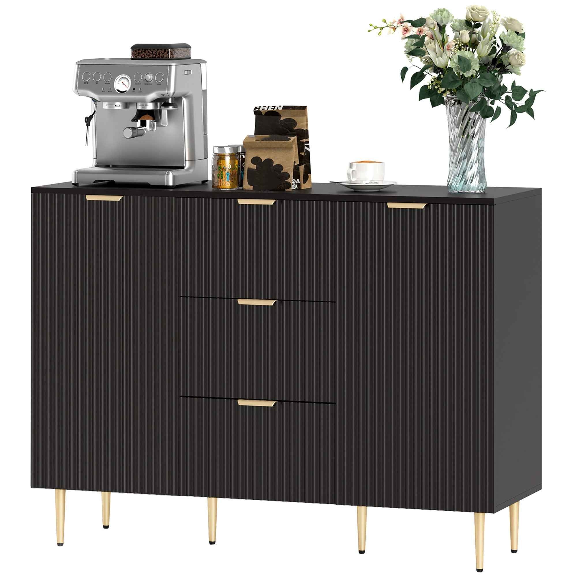 Ellis Modern Kitchen Buffet/Hallway Cabinet with 3 Drawers-Black