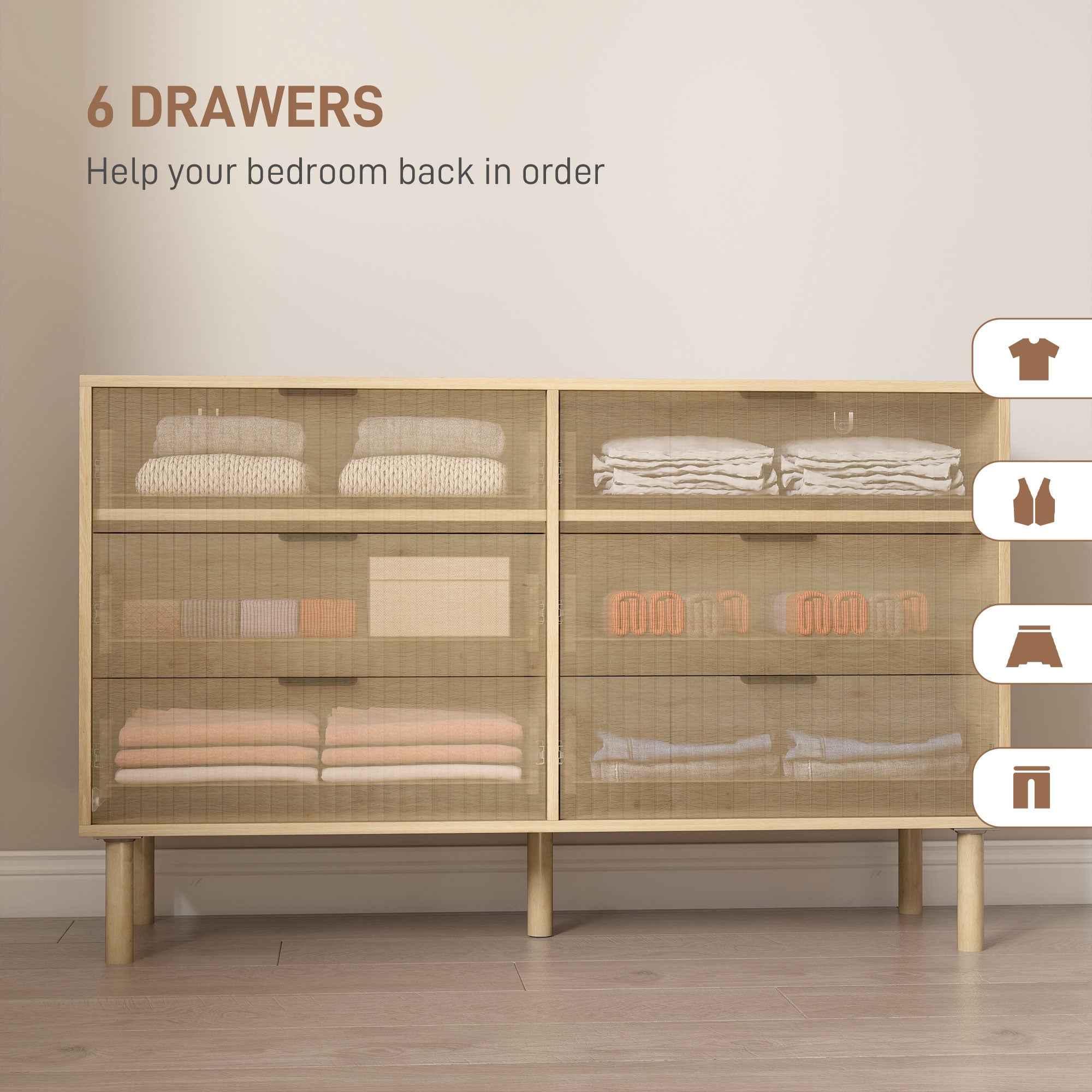 Jesse 6 Drawer Dresser with Fluted Panels-Oak