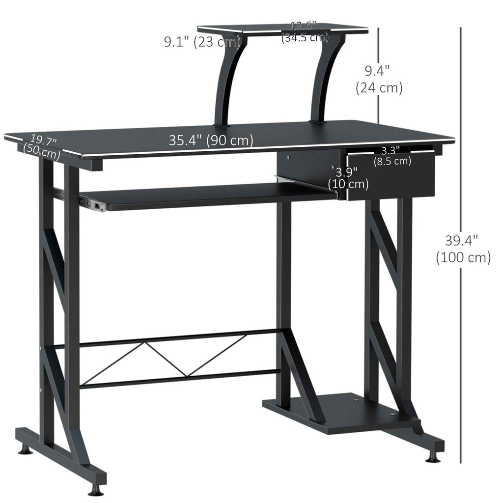 Indy Computer Desk with Keyboard Tray and Drawer-Black