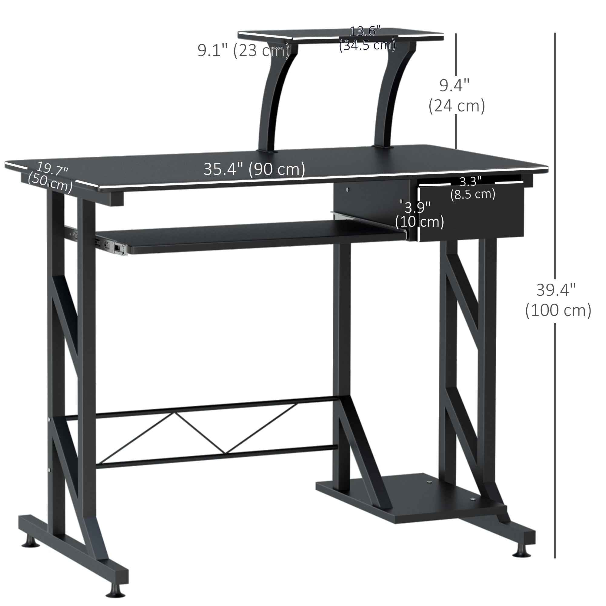 Indy Computer Desk with Keyboard Tray and Drawer-Black