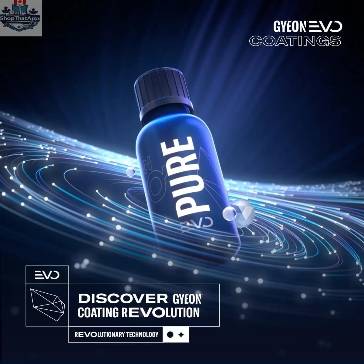 GYEON Q² Pure EVO Lightbox by CARZILLA showing the product in a sleek, illuminated display with reflective surface.