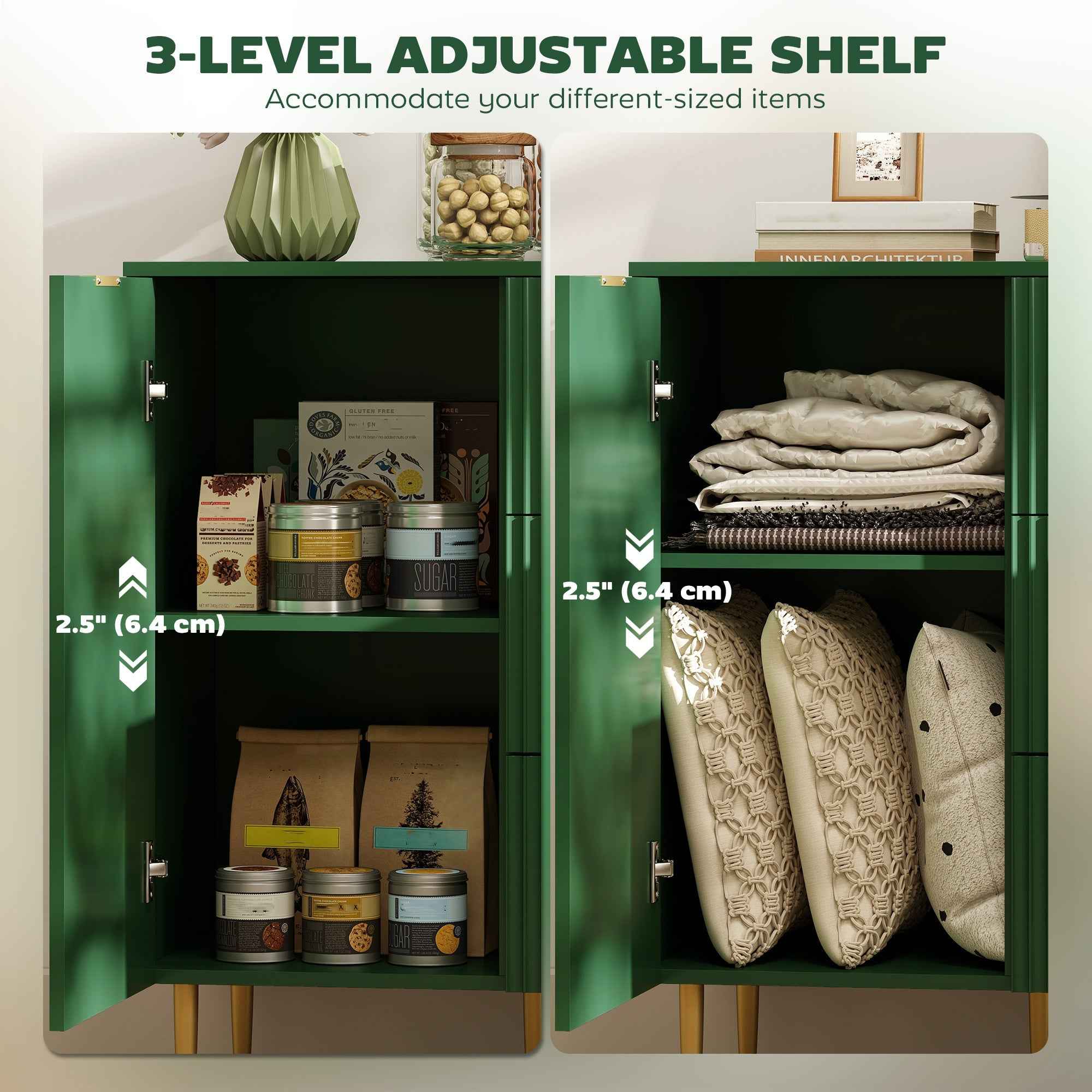 Ellis Modern Kitchen Buffet/Hallway Cabinet with 3 Drawers-Green
