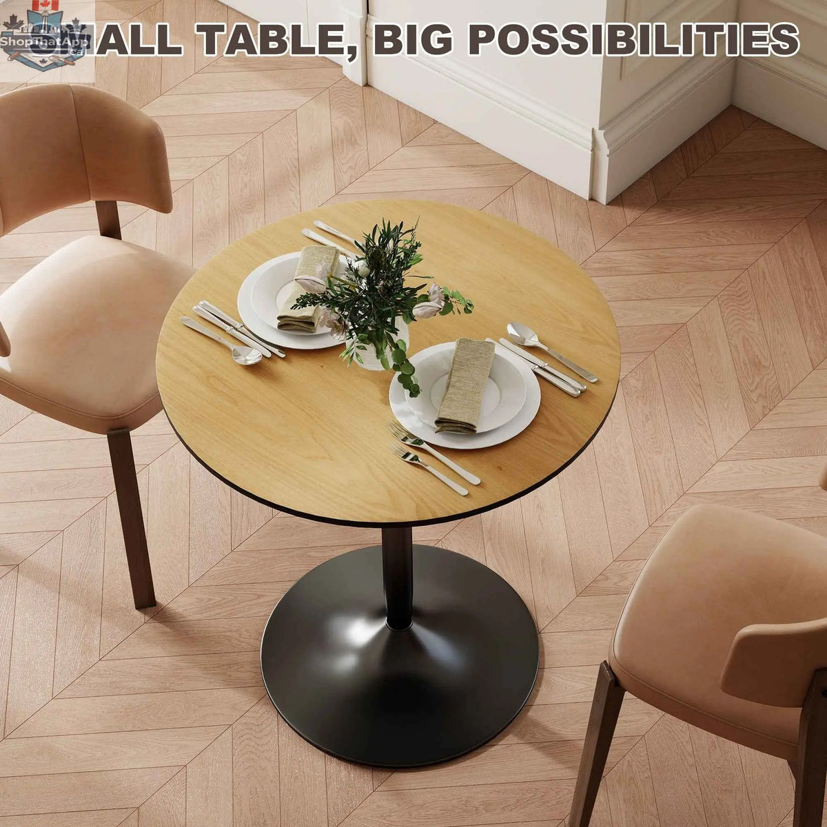 Avis 27.6-inch modern wooden dining table with steel base by SLOTH Nation, natural finish, showcasing the sleek design and sturdy construction.