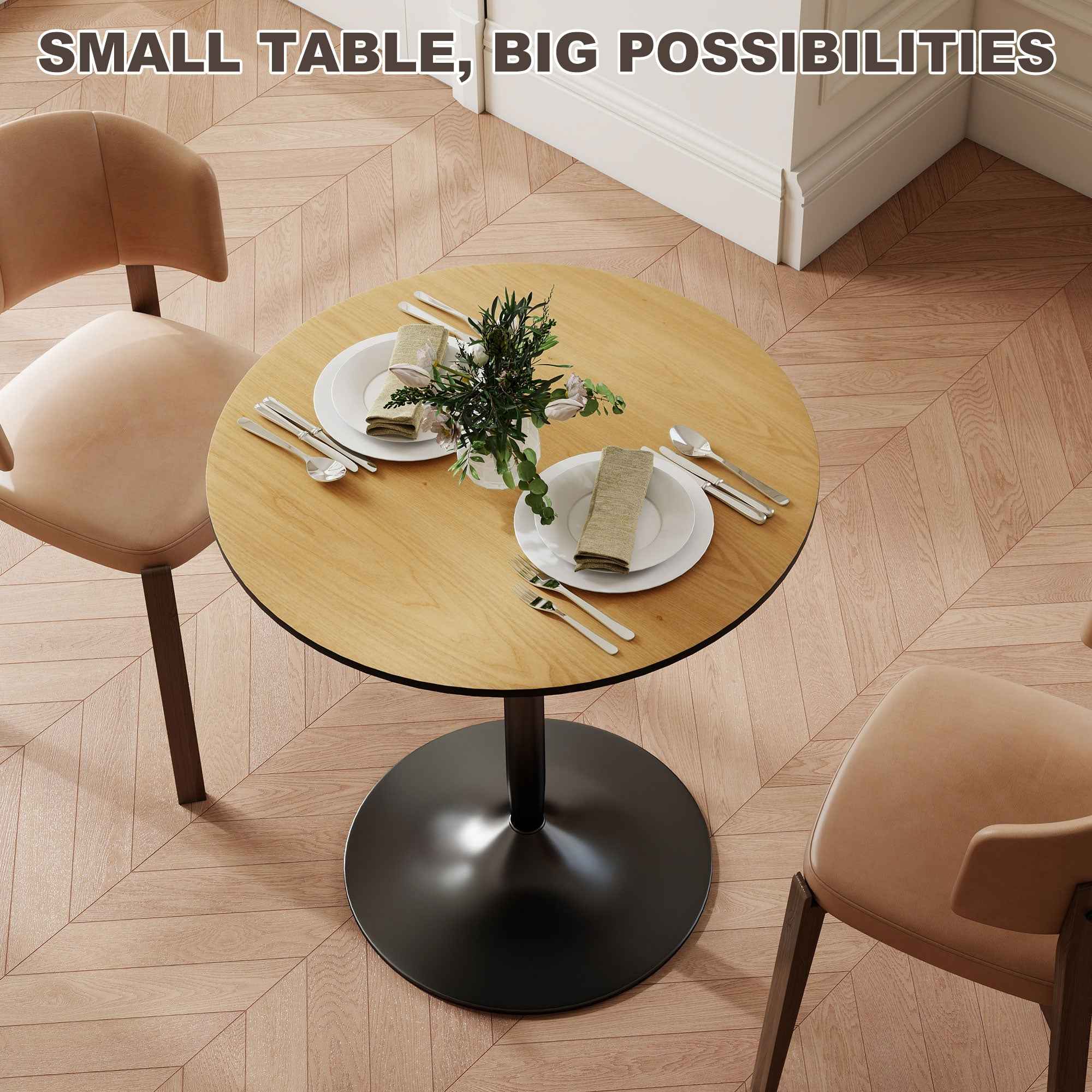 Avis 27.6" Modern Wooden Dining Table with Steel Base-Natural