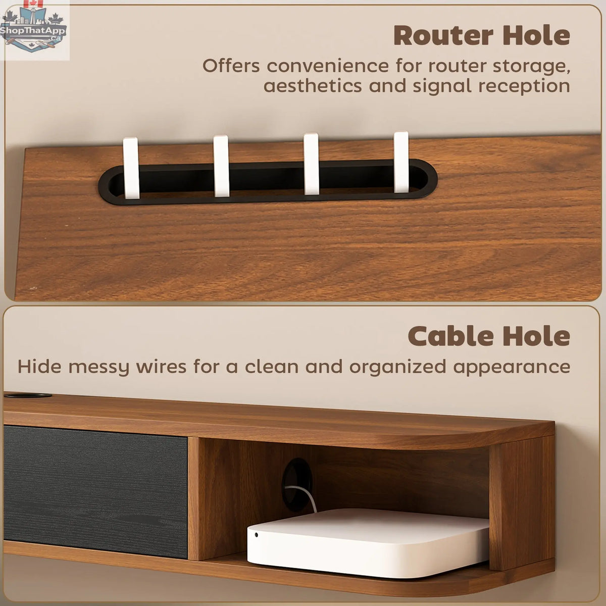 Lennox 55" Floating TV Stand for TVs up to 65" with Flip Drawer-Walnut - Shopthatapp.ca